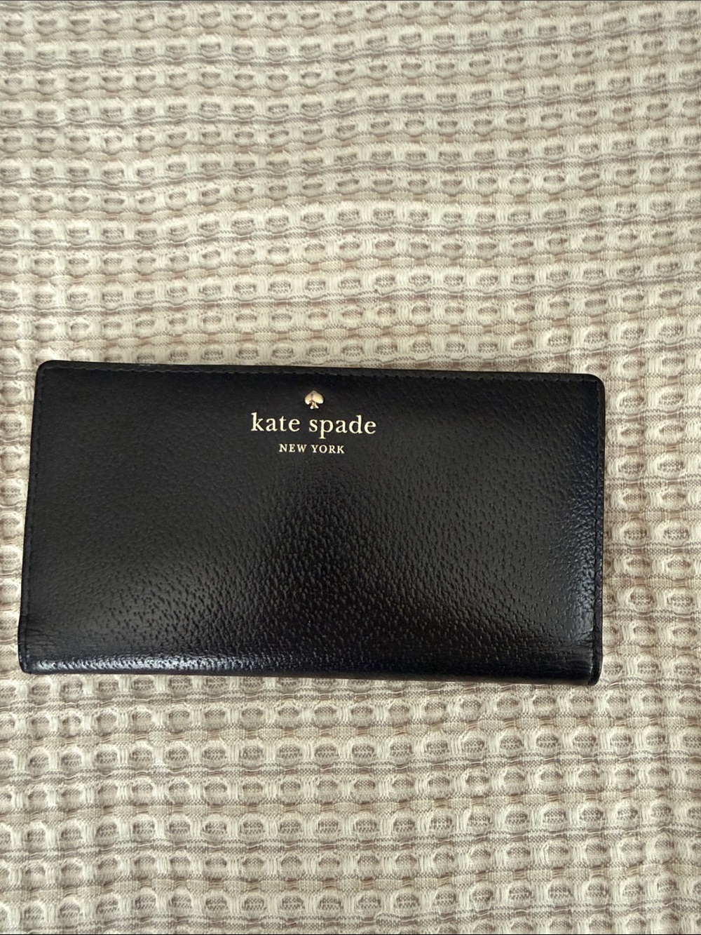 kate spade black leather continental wallet with gold logo